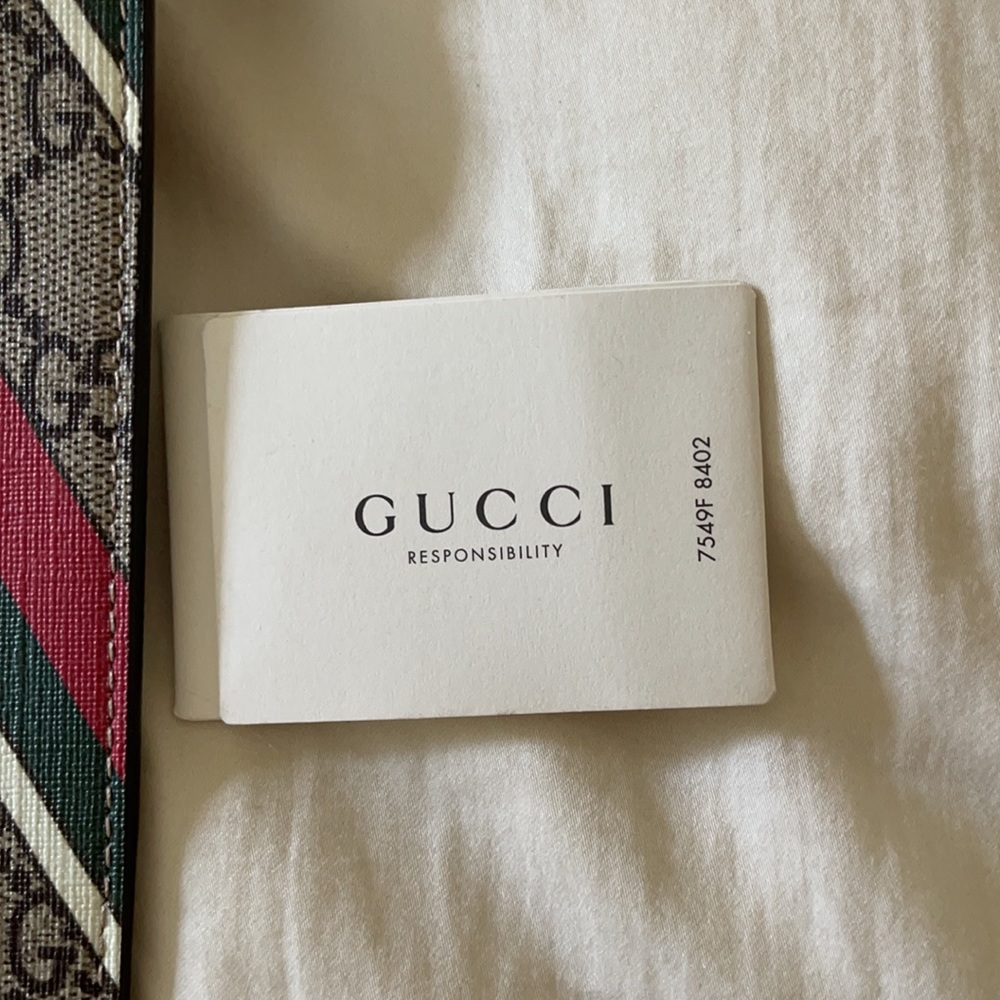 Gucci Green Red GG Chevron Wristlet Pouch with Brown Strap - Picture 4 of 6